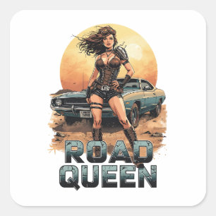 Road Queen – Post-Apocalyptic Pin-Up Warrior Square Sticker