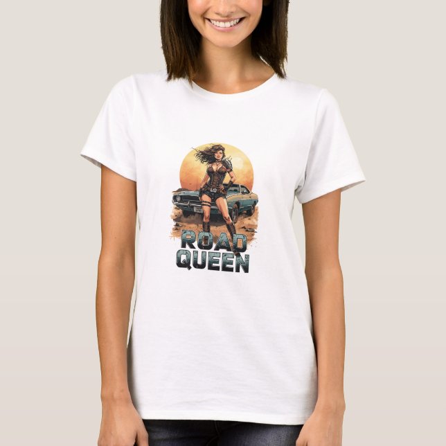 Road Queen – Post-Apocalyptic Pin-Up Warrior T-Shirt (Front)