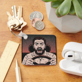 Road Rage Comic – Driver’s Fury Unleashed Key Ring