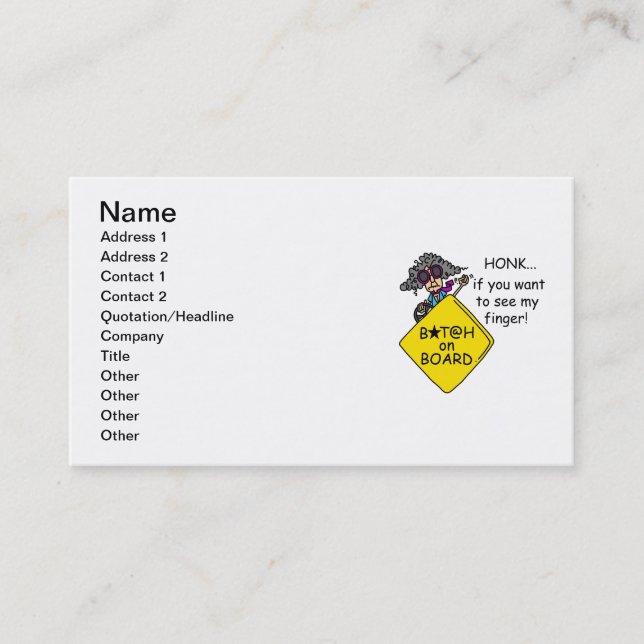 Road Rage Humour Business Card (Front)