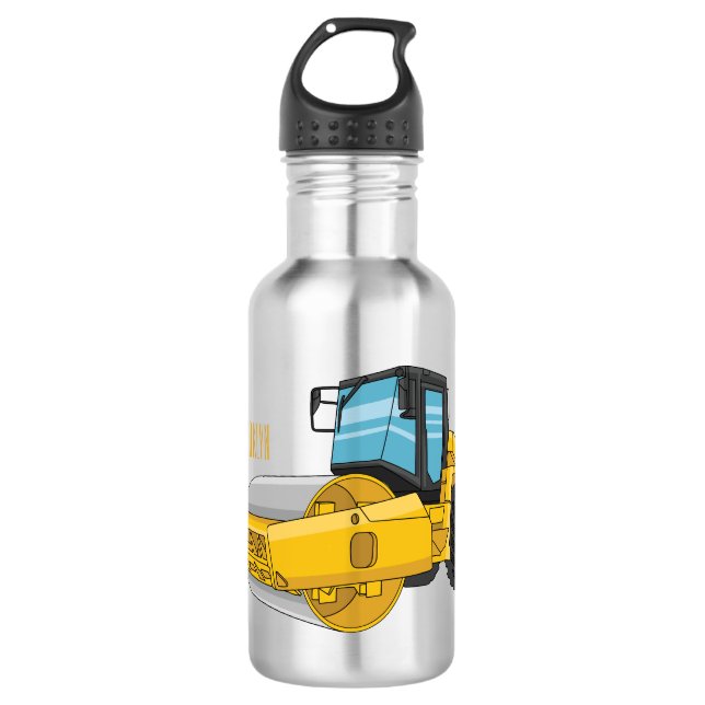 Road roller cartoon illustration 532 ml water bottle (Front)