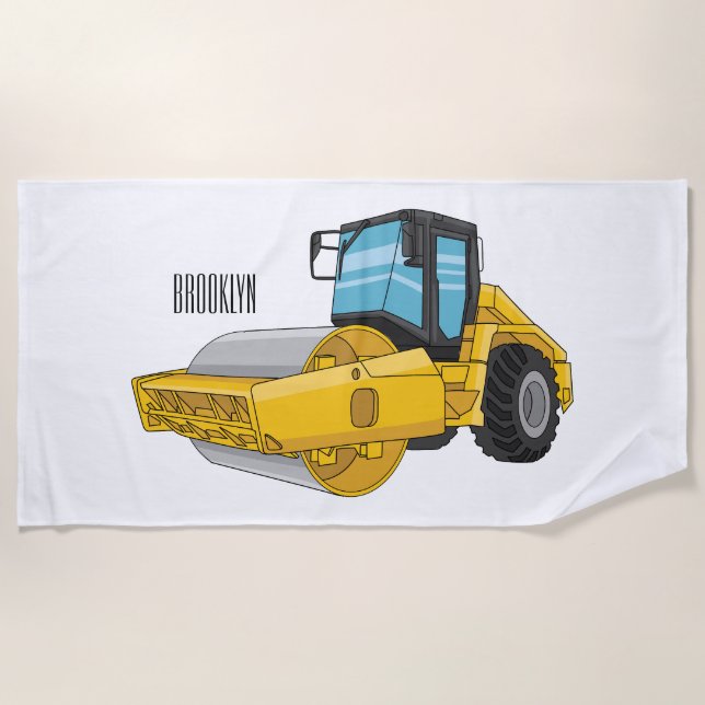 Road roller cartoon illustration beach towel (Front)