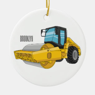 Road roller cartoon illustration ceramic ornament