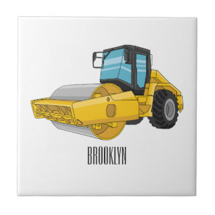 Road roller cartoon illustration ceramic tile