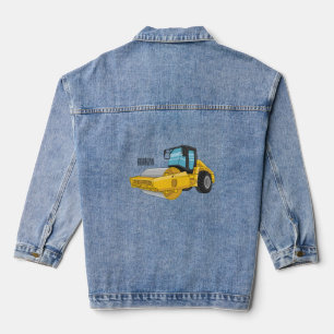 Road roller cartoon illustration denim jacket