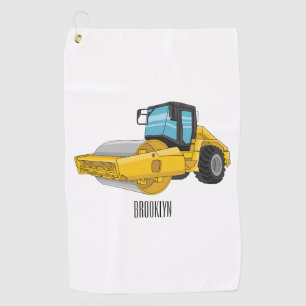 Road roller cartoon illustration golf towel