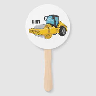 Road roller cartoon illustration hand fan