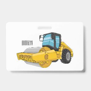 Road roller cartoon illustration ID badge
