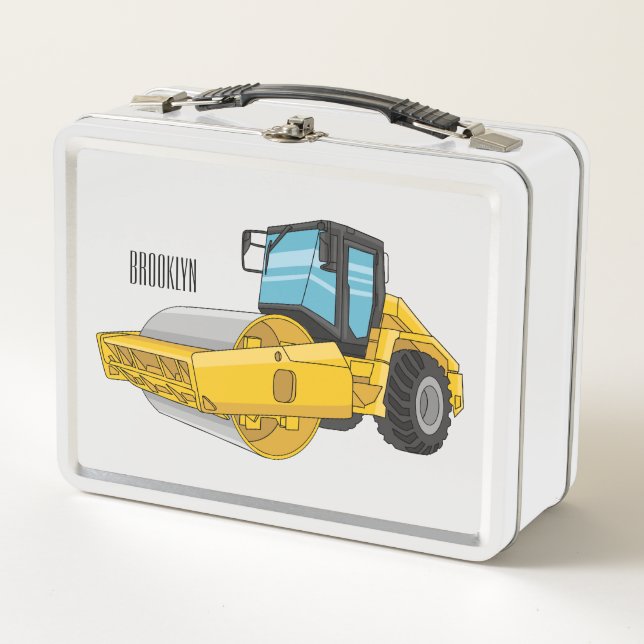Road roller cartoon illustration metal lunch box (Front)