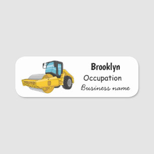 Road roller cartoon illustration name tag
