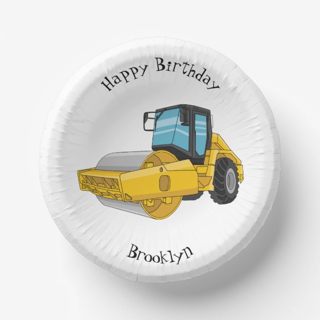 Road roller cartoon illustration paper plate (Front)