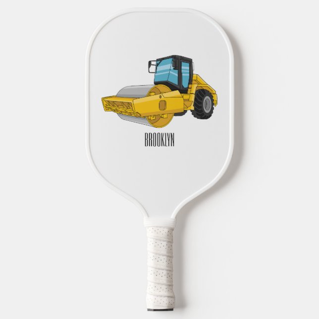 Road roller cartoon illustration pickleball paddle (Front)