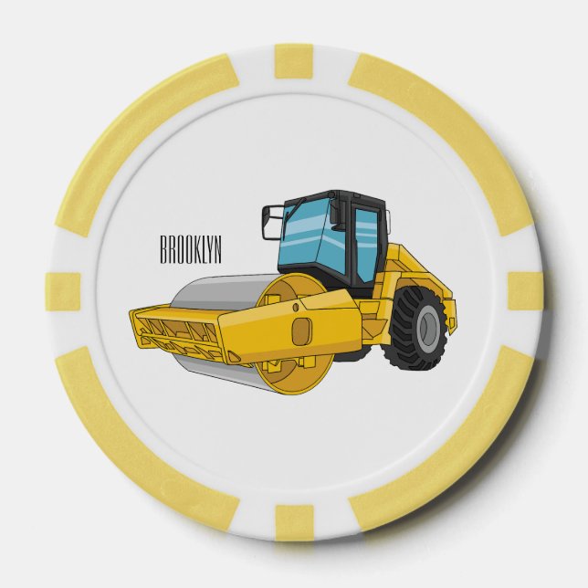 Road roller cartoon illustration poker chips (Front)