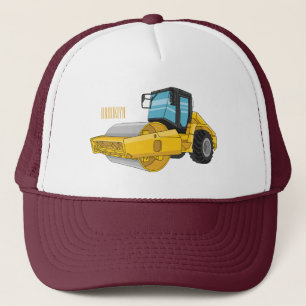 Road roller cartoon illustration trucker hat