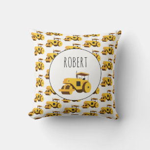 Road Roller Compactor Construction Truck Boys Name Cushion