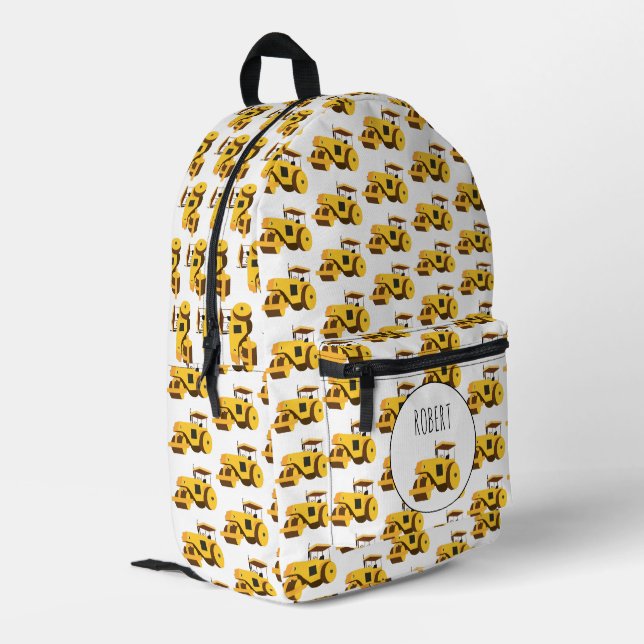 Road Roller Compactor Construction Truck Boys Name Printed Backpack (Back Corner Left)