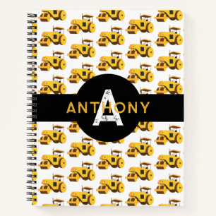 Road Roller Kids Construction Trucks Monogram Notebook