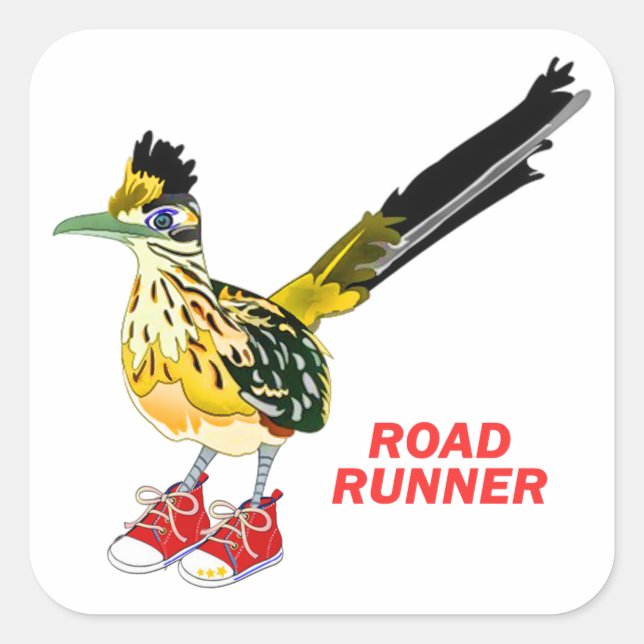 Road Runner in Red Sneakers Square Sticker (Front)