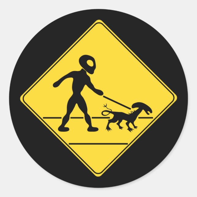 Road Sign- Alien Crossing Classic Round Sticker (Front)