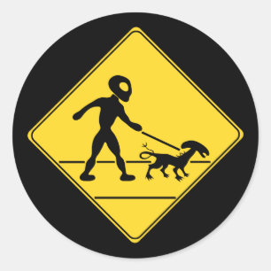 Road Sign- Alien Crossing Classic Round Sticker