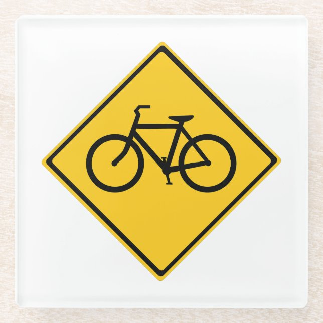 Road Sign Bicycle Glass Coaster (Front)