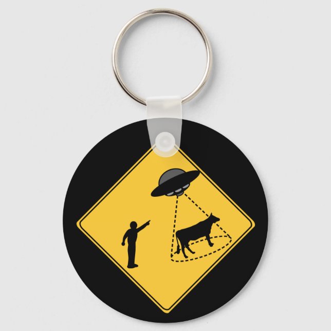 Road Sign- Cow and UFO Key Ring (Front)