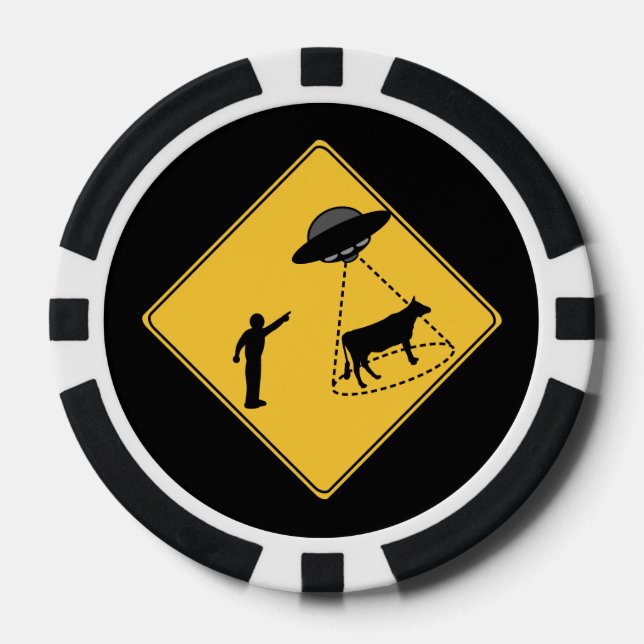Road Sign- Cow and UFO Poker Chips (Front)