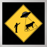 Road Sign- Cow and UFO