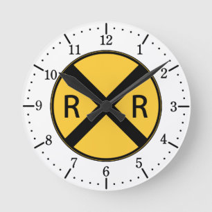 Road Sign Railroad Road Crossing Round Clock