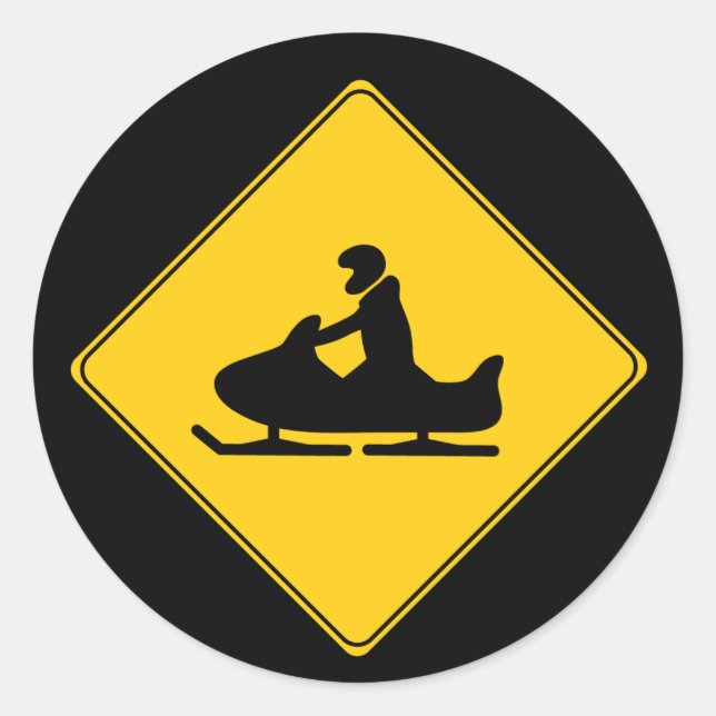 Road Sign- Snowmobile Classic Round Sticker (Front)