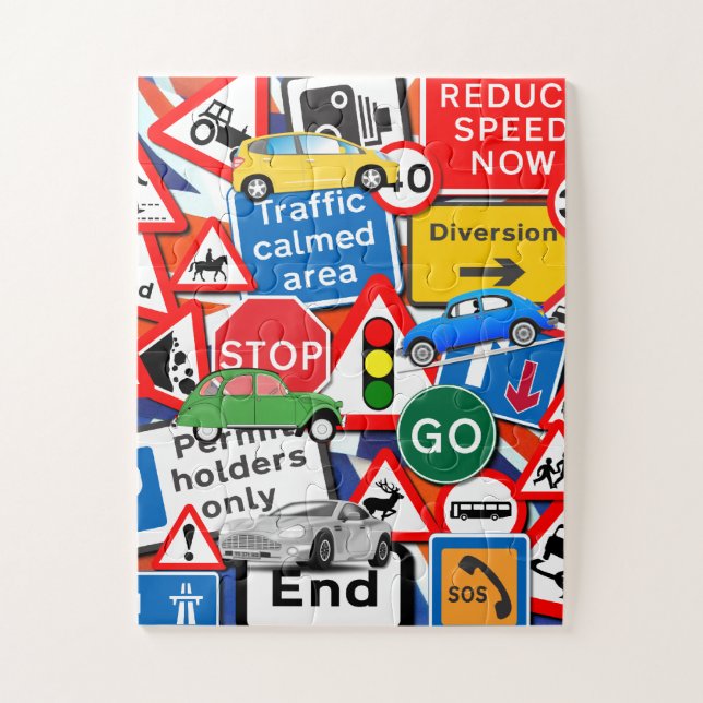Road Signs and Colorful Cars Jigsaw Puzzle (Vertical)