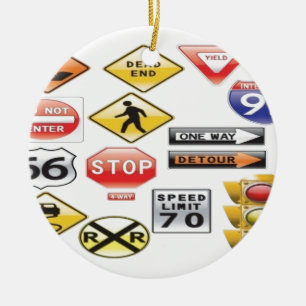Road signs and traffic light design ceramic tree decoration