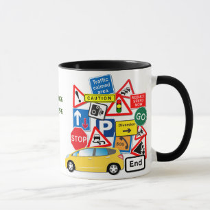 Road Signs and Yellow Automobile Mug