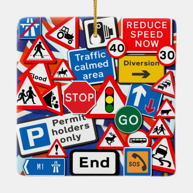Road Signs Ceramic Ornament (Back)