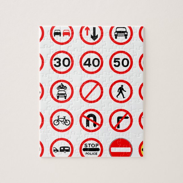 Road Signs - Red Round Jigsaw Puzzle (Vertical)