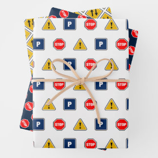 Road Signs Wrapping Paper Flat Sheet Set of 3