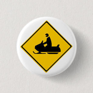 Road Snowmobile Warning Sign Snow Winter 3 Cm Round Badge