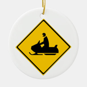 Road Snowmobile Warning Sign Snow Winter Ceramic Ornament