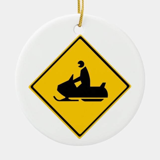 Road Snowmobile Warning Sign Snow Winter Ceramic Ornament (Front)