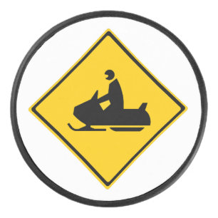 Road Snowmobile Warning Sign Snow Winter Hockey Puck