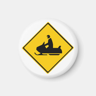 Road Snowmobile Warning Sign Snow Winter Magnet