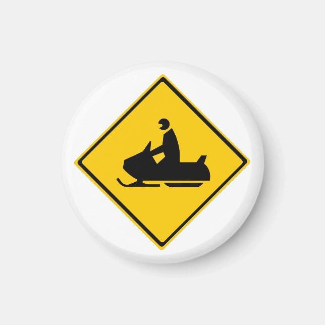 Road Snowmobile Warning Sign Snow Winter Magnet (Front)