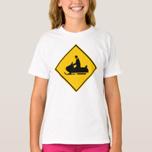 Road Snowmobile Warning Sign Snow Winter T-Shirt
