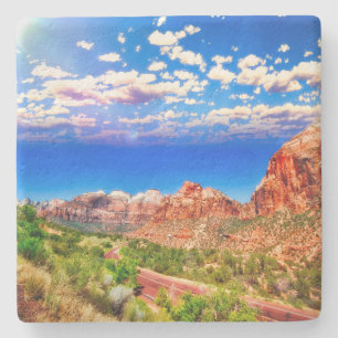 Road Through Zion National Park Stone Coaster