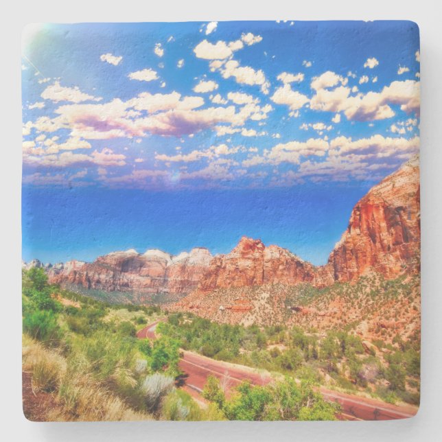 Road Through Zion National Park Stone Coaster (Front)