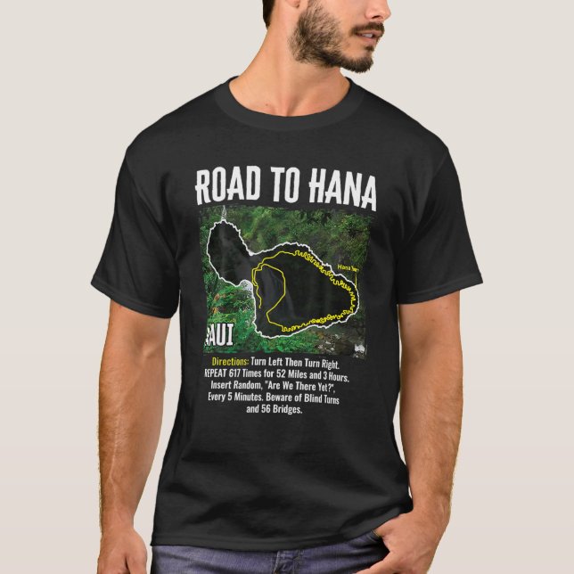 Road To Hana Map Maui Island Surfing Hawaiian Beac T-Shirt (Front)