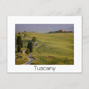 Road to Terrapille in Tuscany white text postcard