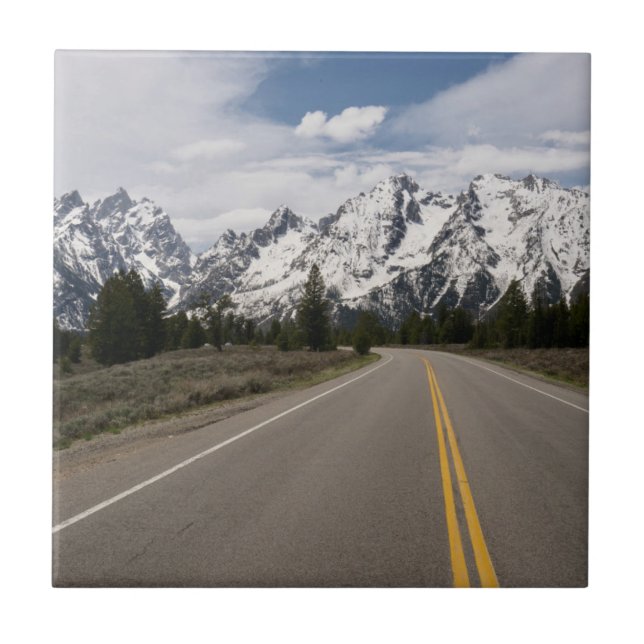 Road to the Teton Mountain Range Ceramic Tile (Front)