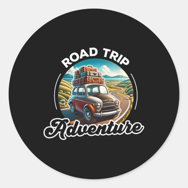 Road Trip Adventure Car  Classic Round Sticker (Front)