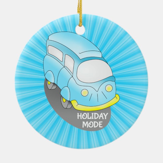 Road Trip Blue Van Ceramic Tree Decoration (Back)